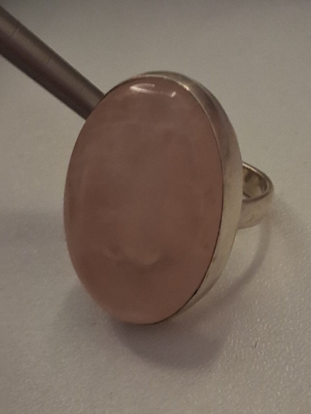 Silver Oval Pink Rose Quartz Ring
